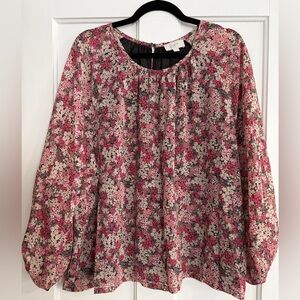 LOFT Outlet Floral Blouse in Pink and Black XL
